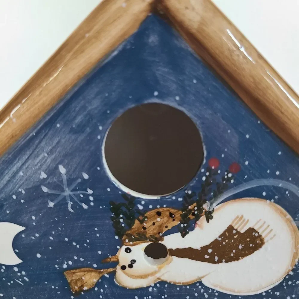 Vintage Ceramic Porcelain Holiday Indoor Outdoor Snowman Birdhouse 4 Bird Lovers